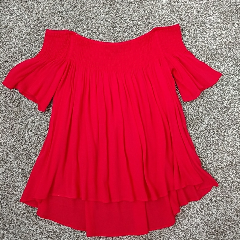Red off the shoulder blouse